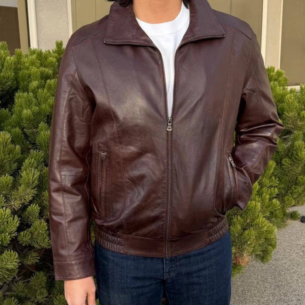 Women's Burgundy genuine Leather Jacket brown purple vintage bomber